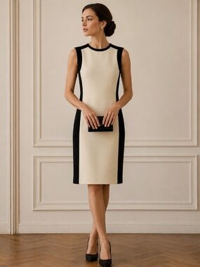 Lida Baday 100% wool black/white sleeveless dress 6 office work wedding luxury